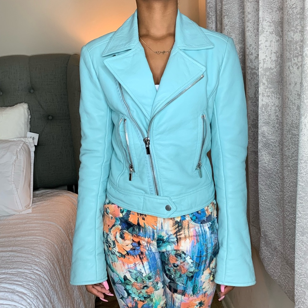 BRAND New Balenciaga Leather Blue Biker Jacket
